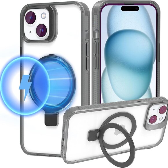 Clear Black Case for iPhone 15 Plus Case with Stand Magnetic, [MagSafe] - Picture 1 of 6